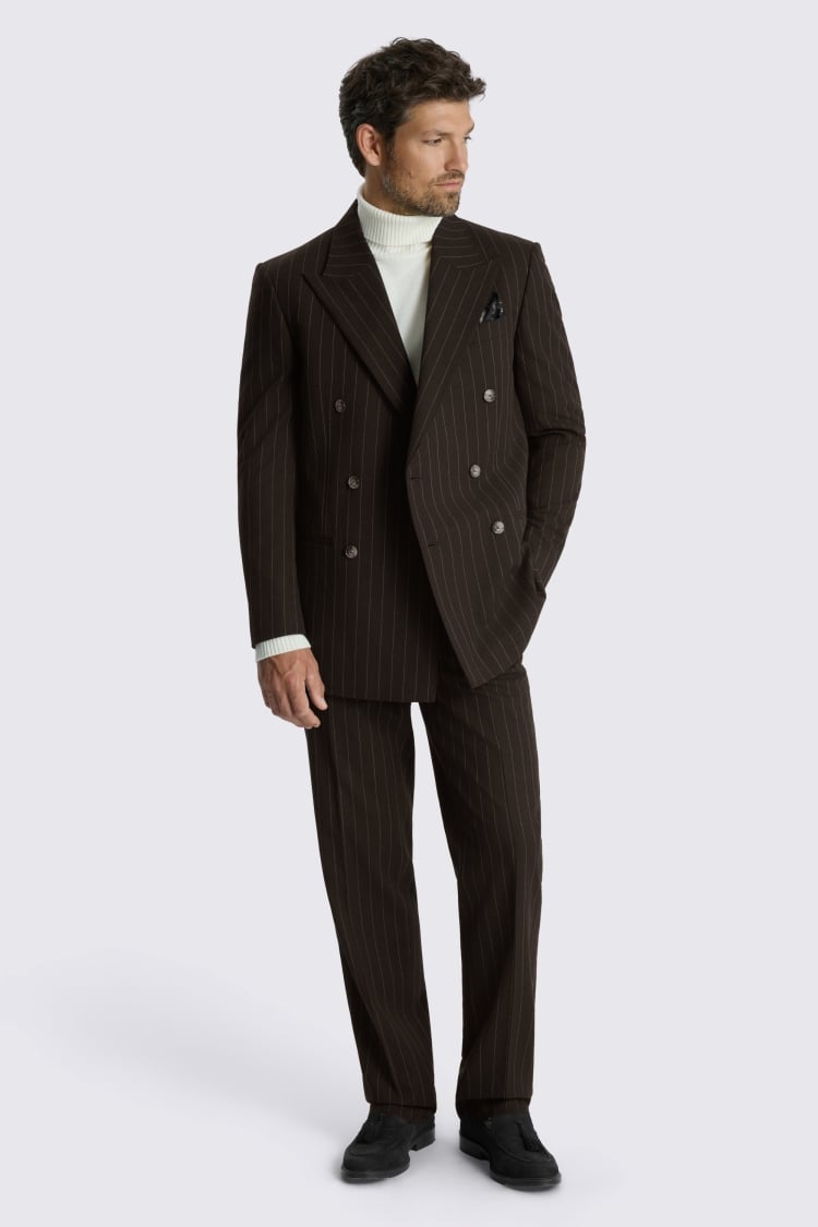 Relaxed Fit Brown Stripe Suit Jacket